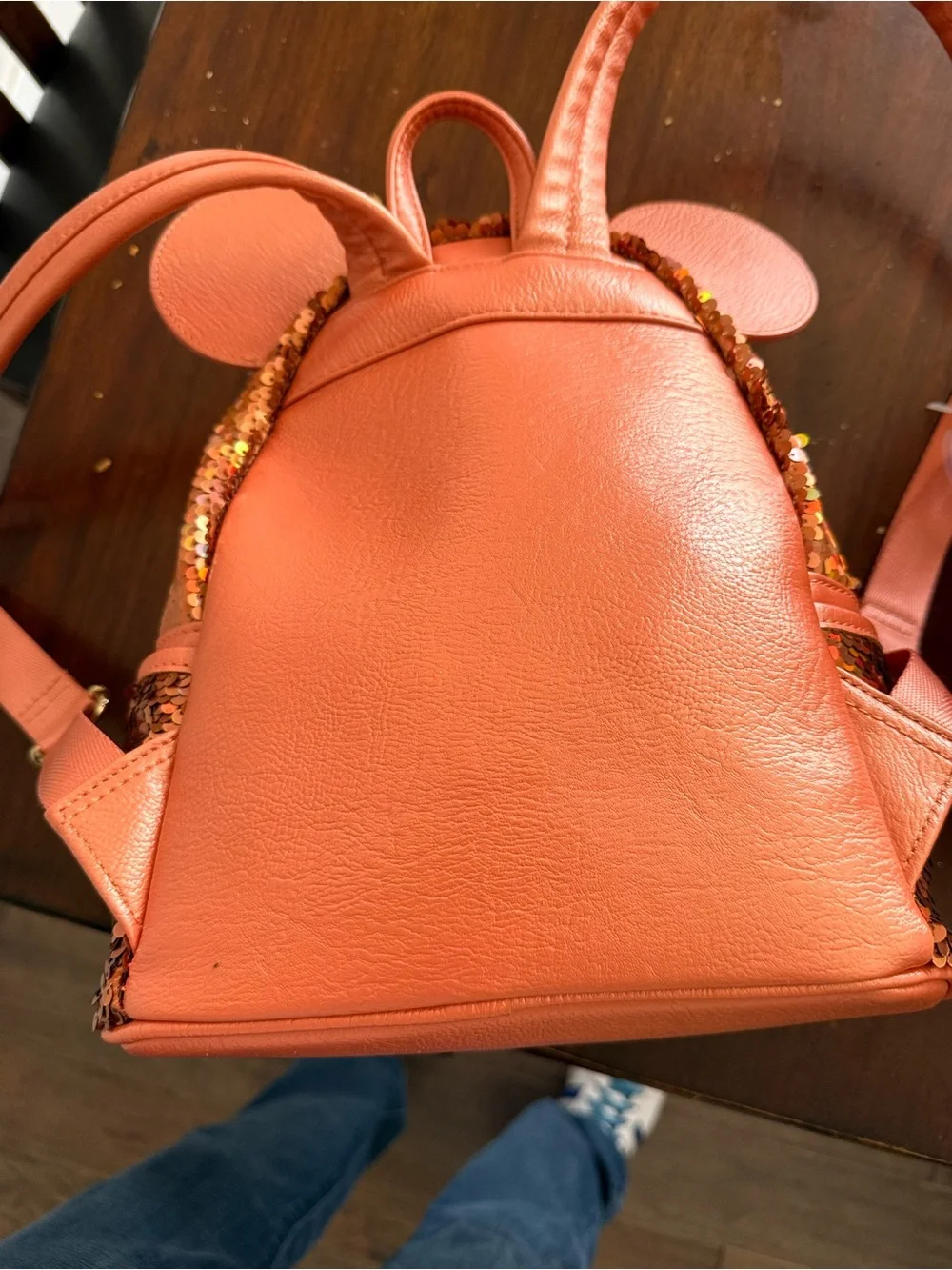 Loungefly Copper Sequin Minnie Ear Mini Backpack with Bow